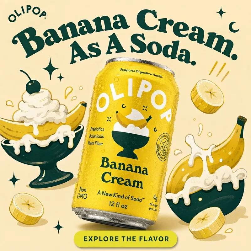 Illustrated Banana Cream can framed by sundae glasses and banana slices