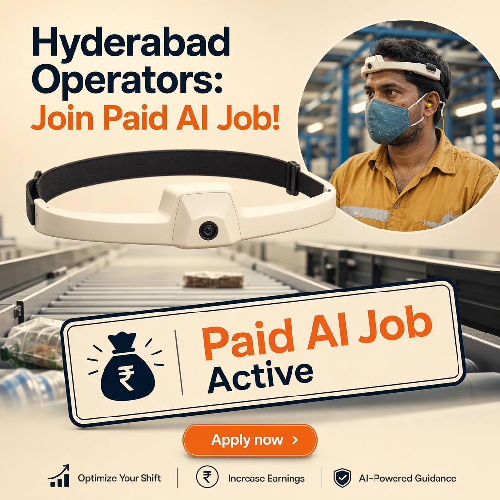 BHarat AI Factory creative showing a Hyderabad operator, headlined Join a paid AI job